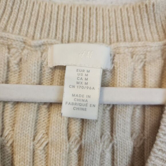 H&M mens medium cream grandpa chunky cable knit pullover vest sweater - Picture 4 of 8